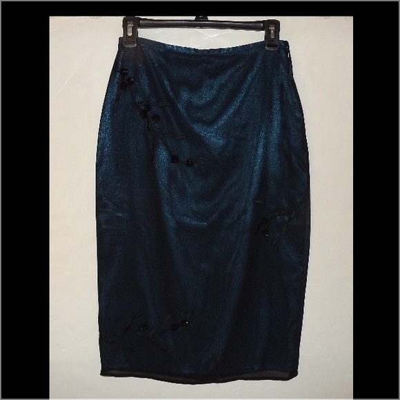 Mix It Blue 100% Silk midi Skirt Size 4