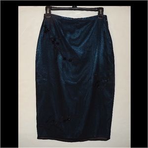 Mix It Blue 100% Silk midi Skirt Size 4