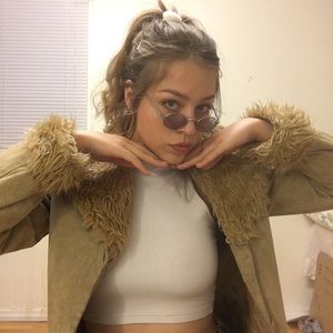 vintage suede fur lined coat