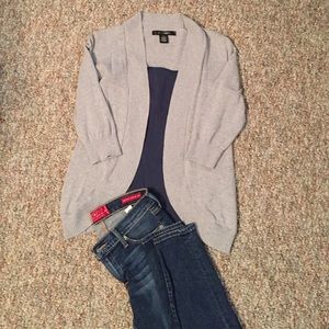Gray draped cardigan 3/4 length sleeves