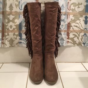 Faux suede fringe boots