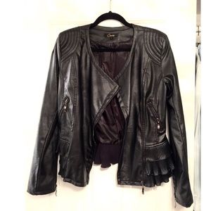Cecico Black faux leather jacket with ruffle trim