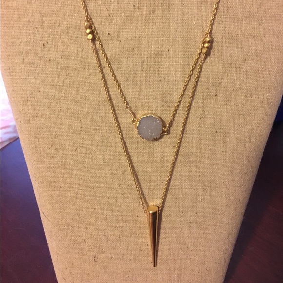Layered necklace with spike and Druzy Quartz