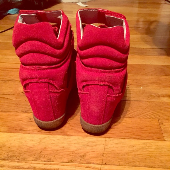 Red Suede Steve Madden Wedge Hill Sneakers