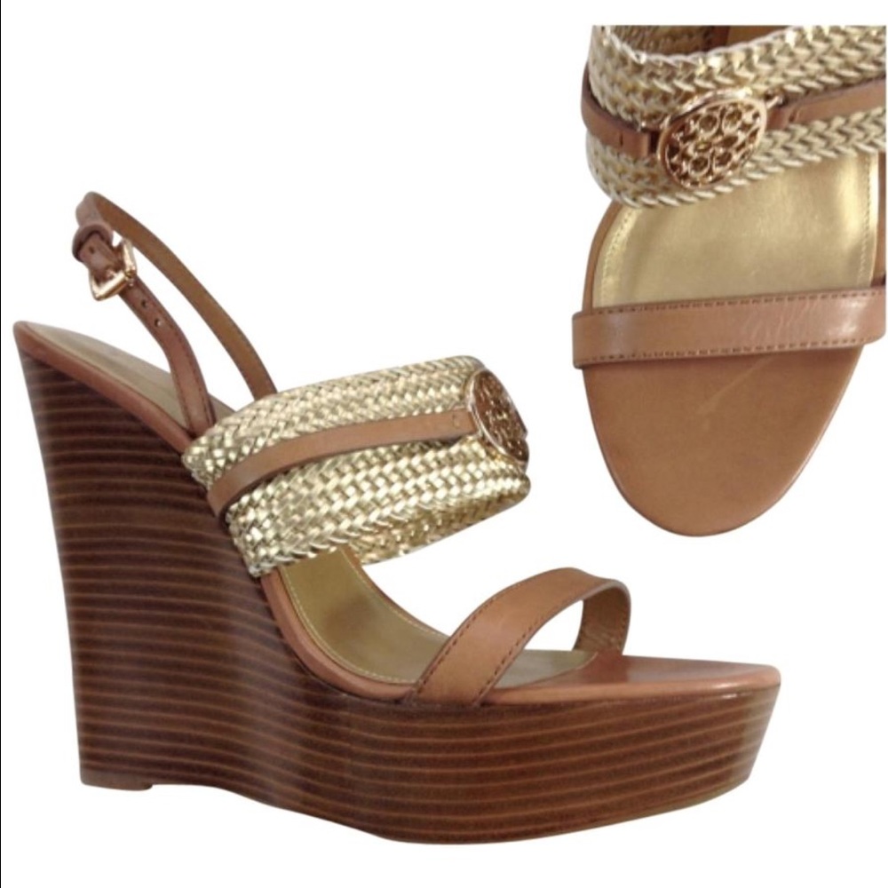 NEW COACH platform wedge sandals brown gold 41/ 11