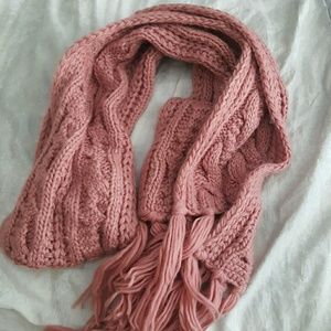 Pink cable knit scarf