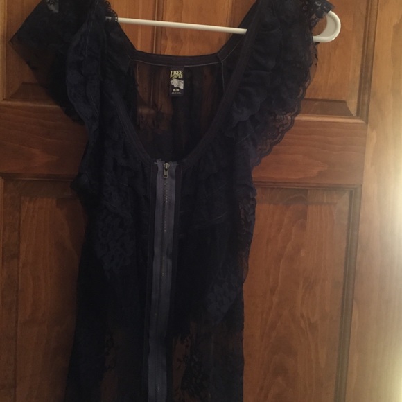 Free people navy lace zip up vest