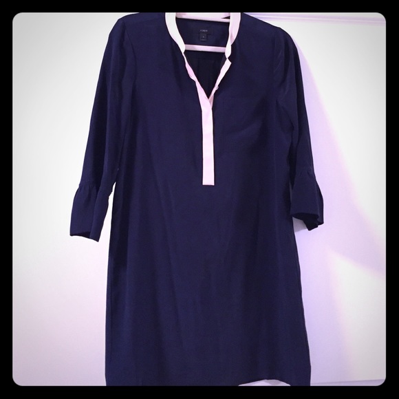 Navy Silk tunic dress with cream trim