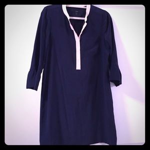 Navy Silk tunic dress with cream trim