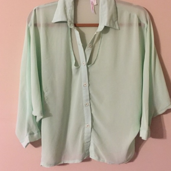 • SOLD • Mint Button Down Blouse - Picture 4 of 4