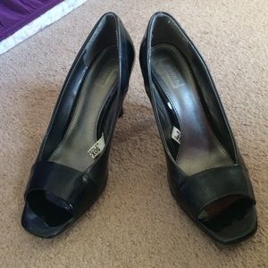 Black Open Toe Patent Heels