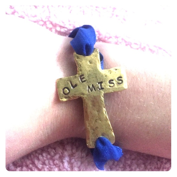 Gold cross Ole Miss bracelet