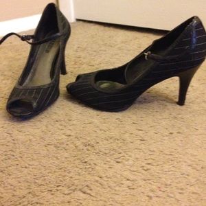 Pinstripe peep toe heels