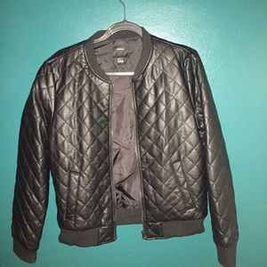 black leather bomber jacket