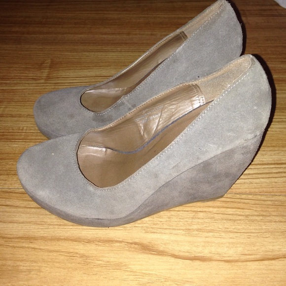 Gray suede wedges