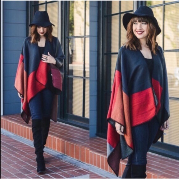 🆕SYNDIE hello fall poncho - NAVY - Picture 2 of 4