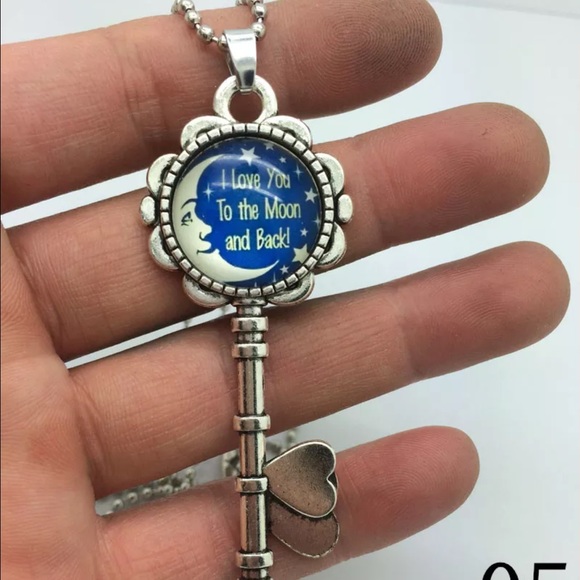 I love you to the moon and back heart key necklace