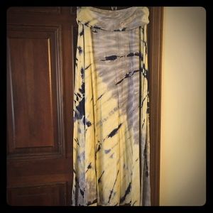 Yellow grey black tie dyed maxi skirt