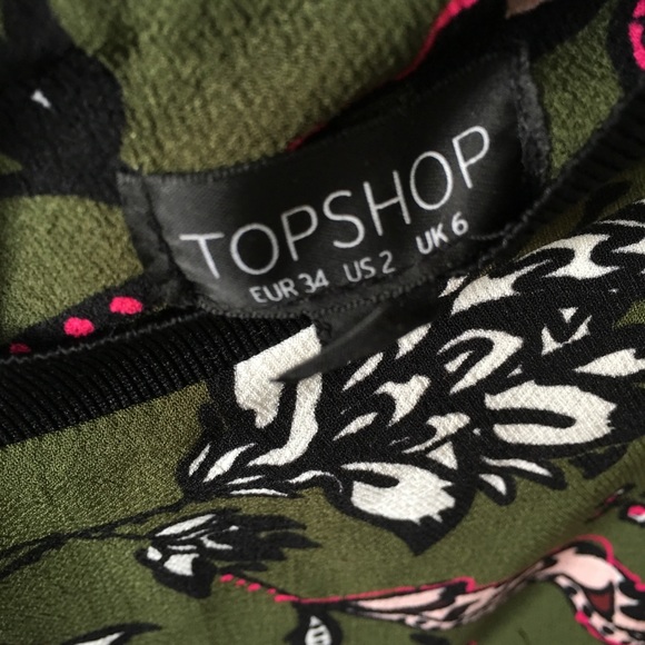 Topshop printed flare cut out dress olive floral - Picture 3 of 4