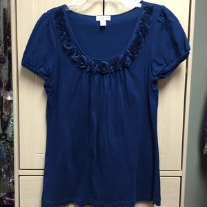 Blue Loft short sleeved shirt with floral neckline