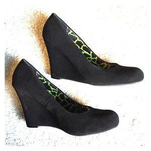 Suede Black Wedges