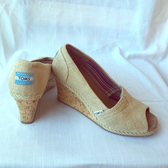 TOMS. Light tan Cork Wedges Worn Once