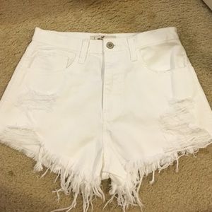 All white Hollister high rise shorts