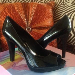 ALFANI Black Patent Platform Peep Toe Heels