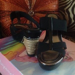 Braided Rope Wedge Sandal Patent Accents