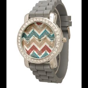 Gray silicone watch with pastel chevron print