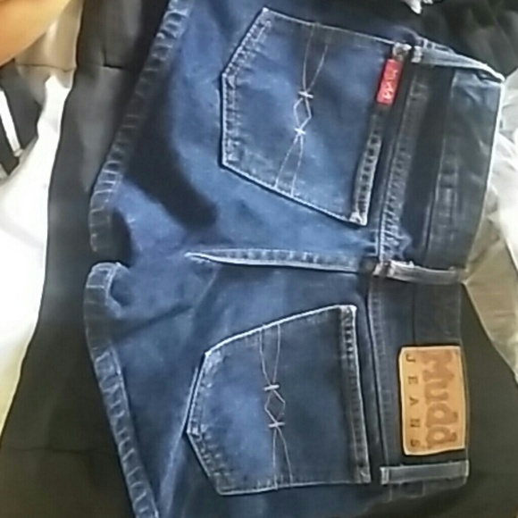 High waisted dark denim shorts