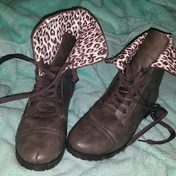 Gray combat boots