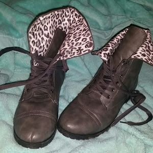 Gray combat boots