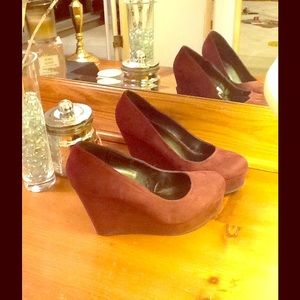 Burgundy Faux Suede Wedge Pump