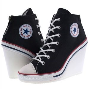 Converse style Wedge Black Canvas Shoes