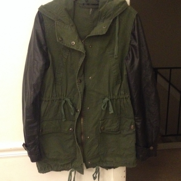 Military Utility Jacket with faux leather sleeves