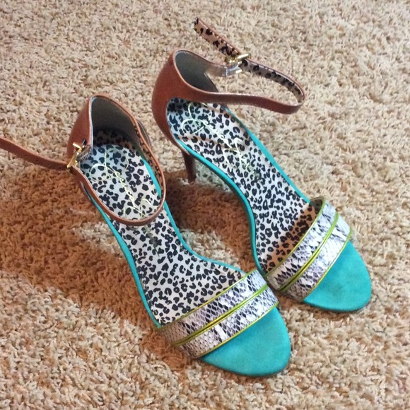 Tan and snakeskin sandals