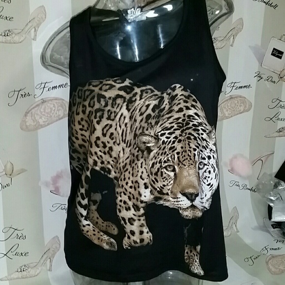Rocker Girl Tops - Rocker Girl hi-lo sheer back tank top with leopard