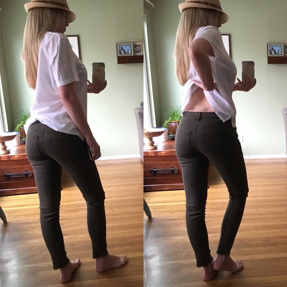 RESERVED Olive Destroyed Skinnys - Picture 2 of 4