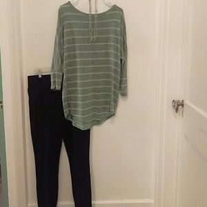 Sage and black striped tunic