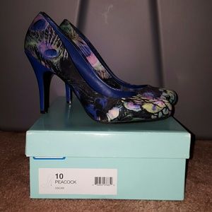 Peacock patterned heels, worn 3 times.
