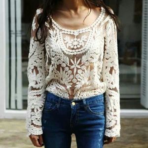 White Sheer Pattern Blouse❤
