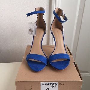 Zara blue suede heels with gold heel