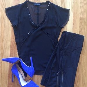 Black Sheer Zara Top With Pearl Detail