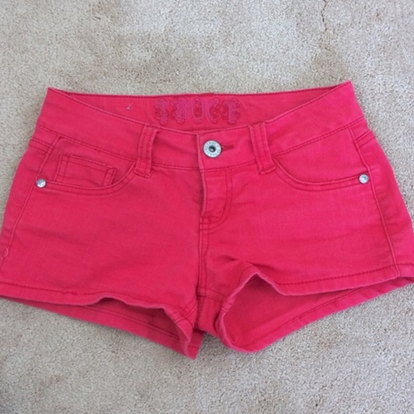 Truce Red Denim Shorts
