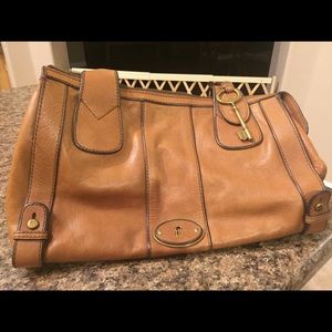 Brown/tan leather fossil purse
