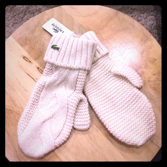 Lacoste Accessories - NWT Lacoste soft wool knit mittens in cream