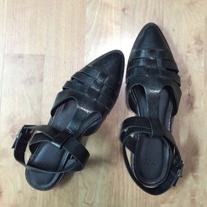 asos pointed black ankle strap shoes