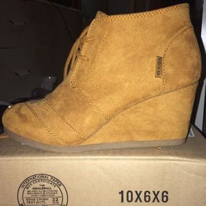 Tan wedge booties