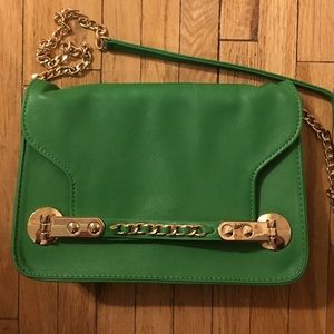 Green Handbag with Gold Chain